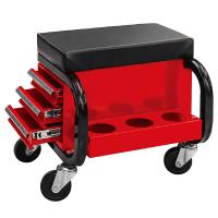 Scaun mecanic Castor seat, black/red, lifting capacity: 136 kg, height: 36,7cm, width: 40cm, number of equipped drawers: 3, number of containers for tools: 2, wheels