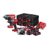 Kit unelte de putere Power tools kit 3 pcs (SET:7 pcs), battery-powered: Air impact wrench; Angle grinder; Drill-screwdriver, battery included:, charger included:, number of batteries: 3 pcs
