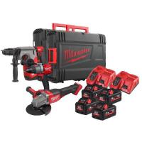 Kit unelte de putere Power tools kit 3 pcs (SET:9 pcs), battery-powered: Angle grinder; Drill-hammer; Drill-screwdriver, battery included:, charger included:, number of batteries: 4 pcs
