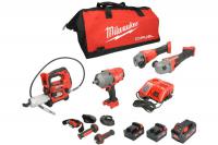 Kit unelte de putere Power tools kit 5 pcs (SET:12 pcs), battery-powered: Air impact wrench; Angle grinder; Lubricator/greaser; Workshop lamp, battery included:, charger included:, number of batteries: 4 pcs